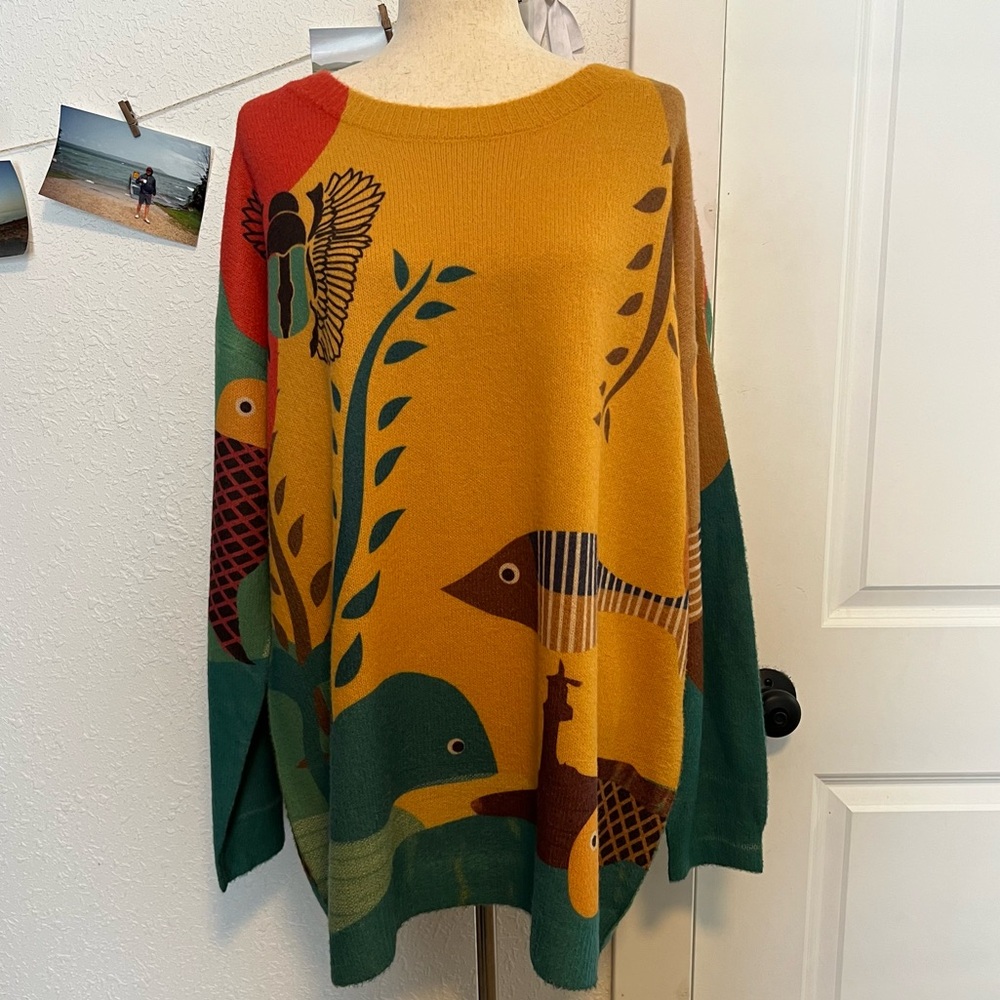 Vintage Mustard Multi-Color Crewneck Sweater